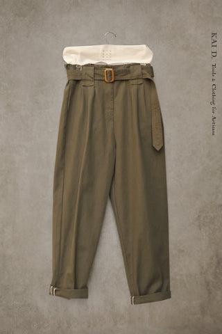 Kaylee Belted Pants - Herringbone Olive - XXS,XS, S