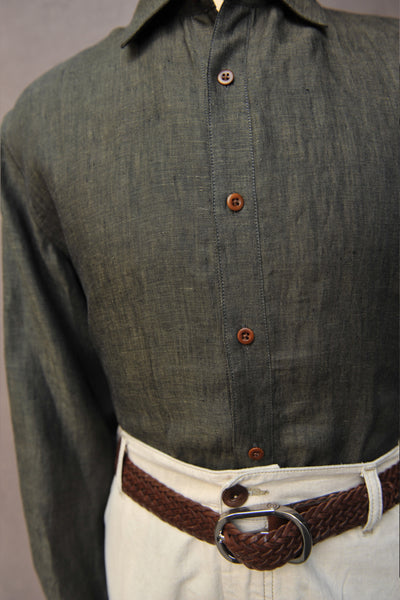 Delancey Shirt - Italian Linen - Dark Green Heather - S, M, L, XL, XXL