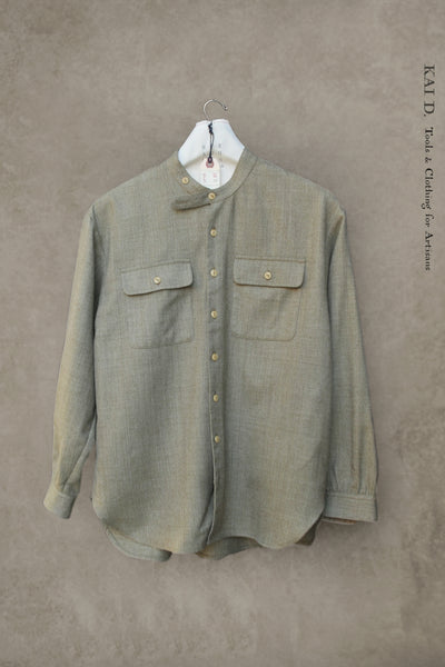 Jackie Shirt - Wool Herringbone Green tweed  - XS, S, M