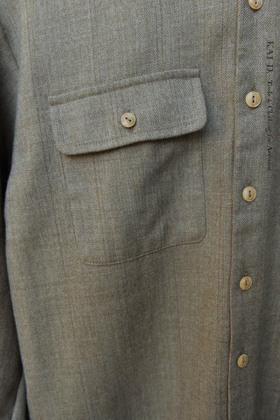 Jackie Shirt - Wool Herringbone Green tweed  - XS, S, M
