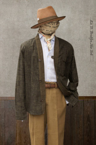 Slub Cotton Tweed Kimono shirt - Forest - L (fits like M) (NO RETURN)