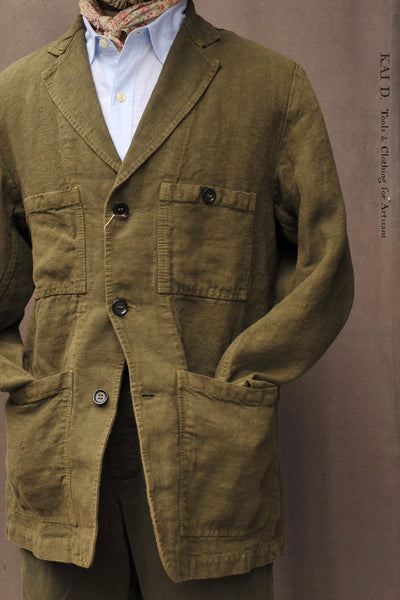 Heavy Linen Laborer Jacket- Washed Green - 42, 46, 48, 50
