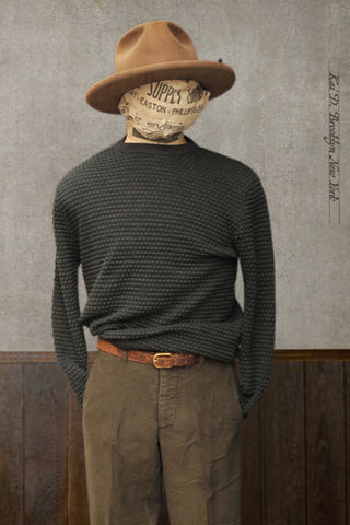 Pebble Stitch Crew Neck Sweater - Charcoal/Green - 6