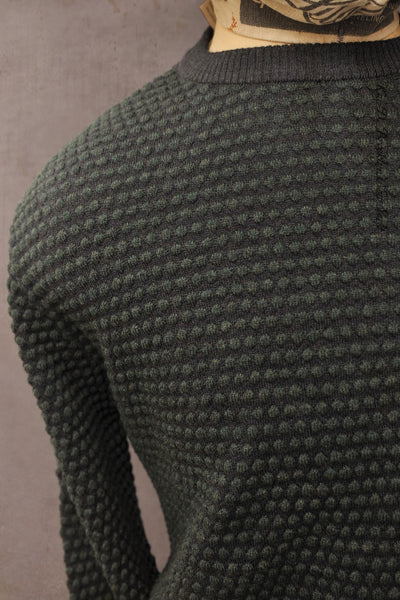 Pebble Stitch Crew Neck Sweater - Charcoal/Green - 6