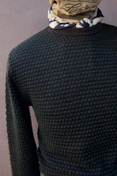 Pebble Stitch Crew Neck Sweater - Charcoal/Green - 6