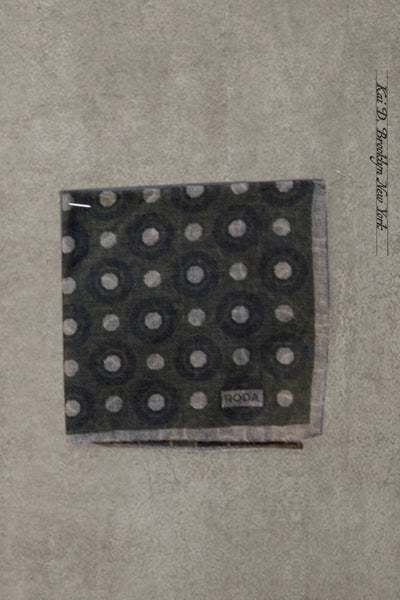 Light Wool Pocket Square - Green / Grey Polka Dots