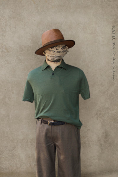 Folk Cotton Linen Polo - Garden Green - S, M, L, XL