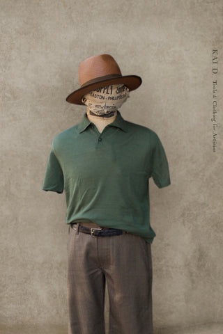 Folk Cotton Linen Polo - Garden Green - XL