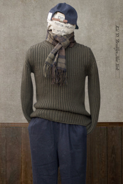 Ribbed Crew Neck Sweater - Olive - 3, 4, 5 (NO RETURN)