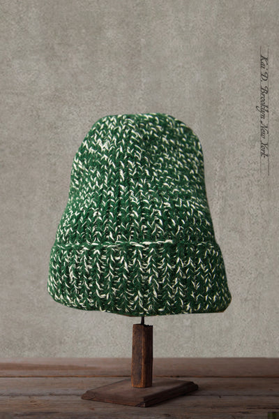 Hand Knit Tall Beanie - Green/Natural Twist