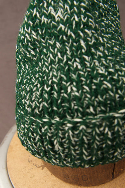 Hand Knit Tall Beanie - Green/Natural Twist