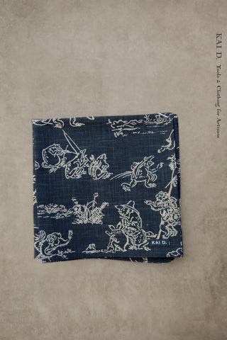 Frog Print Cotton Pocket Square - Blue Grey