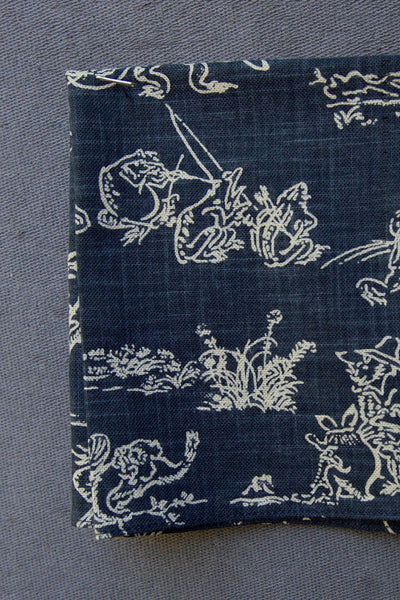 Frog Print Cotton Pocket Square - Blue Grey