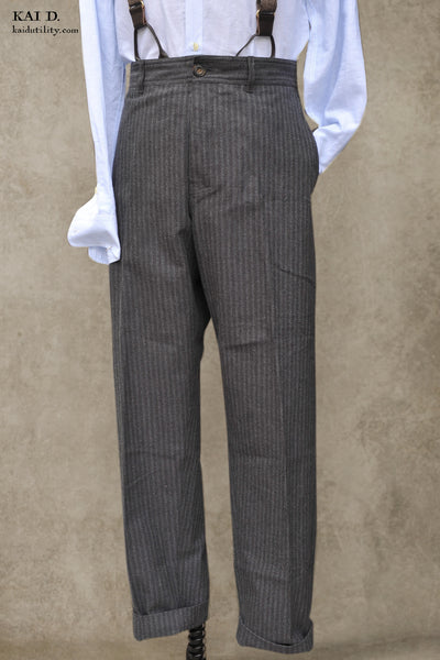 Kian Cotton Pinstripe Trousers - Grey Deco Stripe - XL