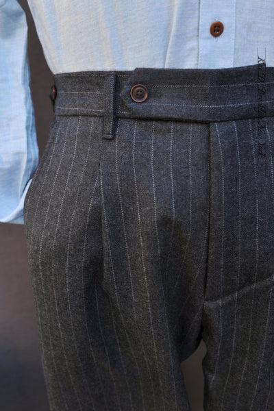 Journeyman Trousers - Grey Chalk Stripe Wool - 30, 32, 34, 36