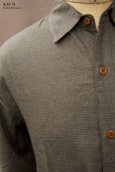 Delancey Shirt - Grey Cotton Tencel Microcheck - S, M, L, XL