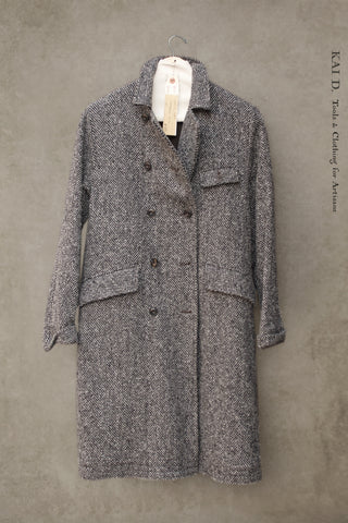 Keaton Trench Coat - ChUnky Wool Herringbone Tweed- XS