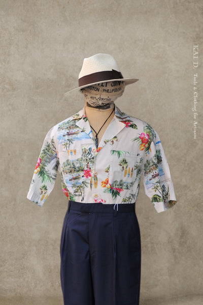 Loose Cut Camp Shirt - Hawaiian Print - S, M, L, XL