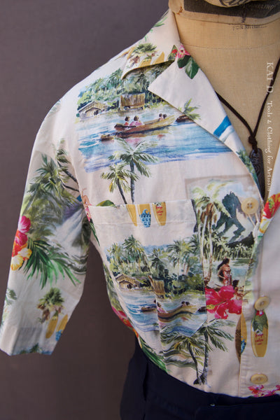 Loose Cut Camp Shirt - Hawaiian Print - S, M, L, XL