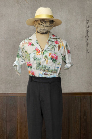 Loose Cut Camp Shirt - Hawaiian Print - S, M, L, XL