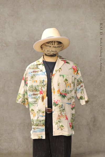 Loose Cut Camp Shirt - Hawaiian Print - S, M, L, XL