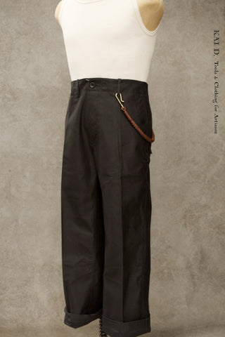 Wide Cut Herringbone Twill Trousers - 30, 34, 36