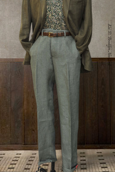 Light Belgian Linen Borough Pants - Fern Heather - 30, 32, 34, 36