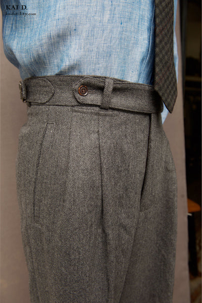 Wide Leg Matisse Pants - Wool Herringbone - 30, 32, 34