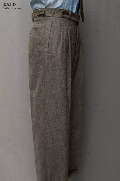 Wide Leg Matisse Pants - Wool Herringbone - 32