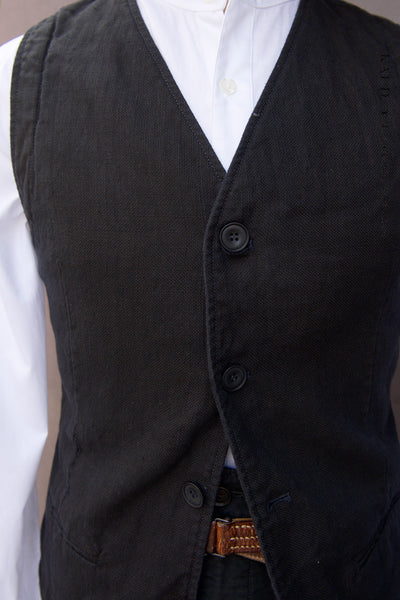 Over dyed hopsack Cotton Vest - Vintage Black - M