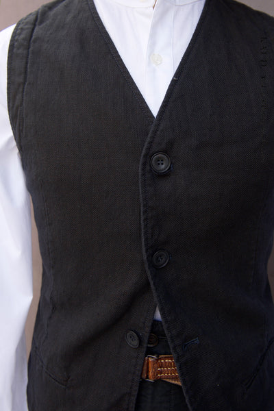 Over dyed hopsack Cotton Vest - Vintage Black - M