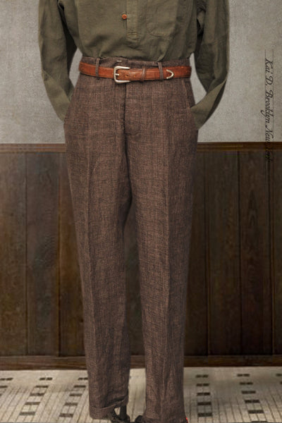 Borough Pants - Brown Linen Houndstooth - 32