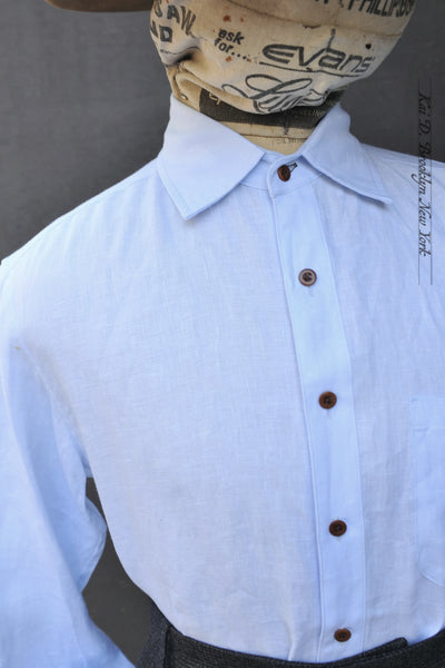 Cassady Shirt (Relaxed Cut)- Ice Blue Belgian Linen - L, XL, XXL