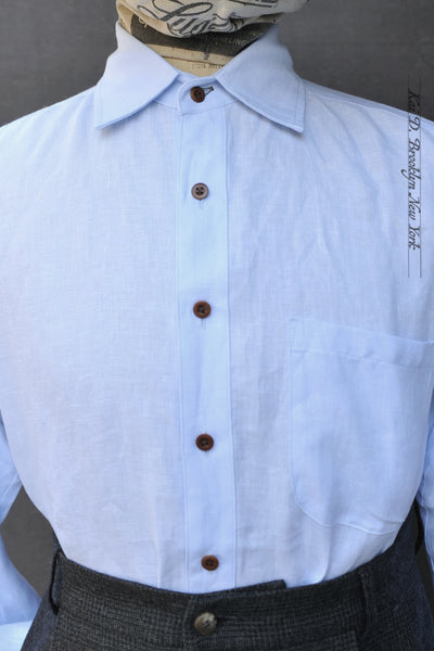 Cassady Shirt (Relaxed Cut)- Ice Blue Belgian Linen - L, XL, XXL