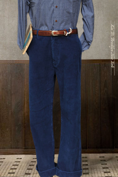 Bube Wide Cut Chino Pants - Indigo Corduroy - 48, 50, 52