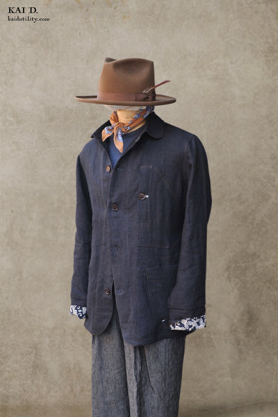 Japanese Linen Degas Jacket - Deep Indigo - M, XL