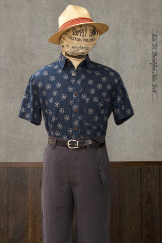 Cassady Shirt - Floral Print Indigo Cotton - S, M, L, XL, XXL