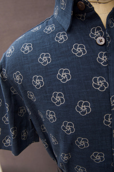 Cassady Shirt - Floral Print Indigo Cotton - S, M, L, XL, XXL