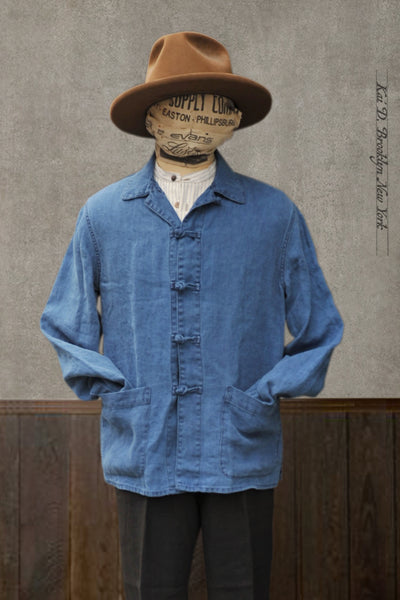 Cunart Frog Closure Jacket - Indigo Linen - 48, 50, 52, 54 (NO RETURN)