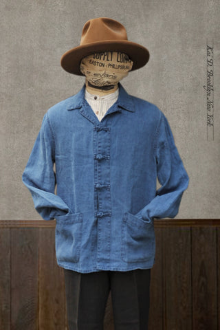 Cunart Frog Closure Jacket - Indigo Linen - 48, 50, 52, 54 (NO RETURN)