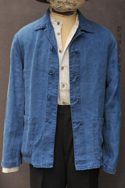 Cunart Frog Closure Jacket - Indigo Linen - 48, 50, 52, 54 (NO RETURN)