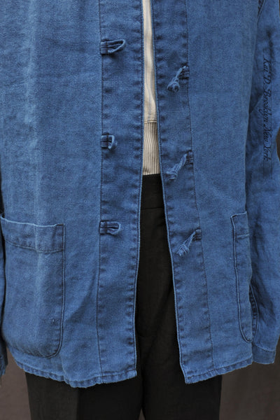 Cunart Frog Closure Jacket - Indigo Linen - 48, 50, 52, 54 (NO RETURN)