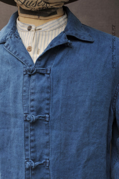 Cunart Frog Closure Jacket - Indigo Linen - 48, 50, 52, 54 (NO RETURN)