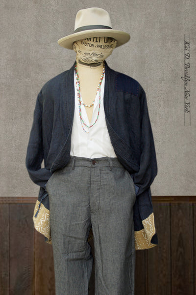Japanese Farmer Coat - Dark Blue Heavy Linen - M (NO RETURN)