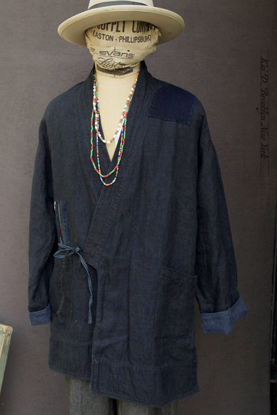 Japanese Farmer Coat - Dark Blue Heavy Linen - M (NO RETURN)