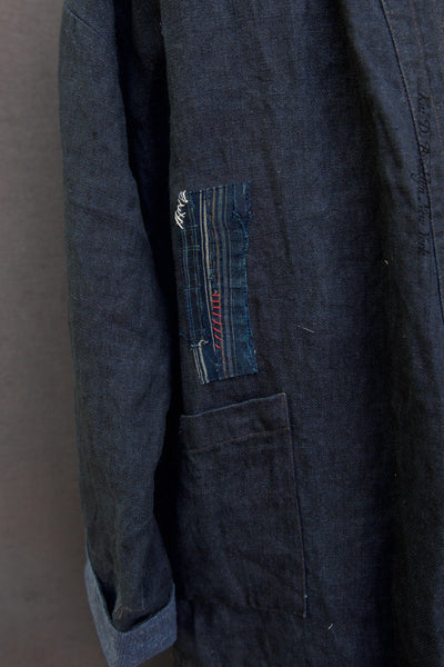 Japanese Farmer Coat - Dark Blue Heavy Linen - M (NO RETURN)