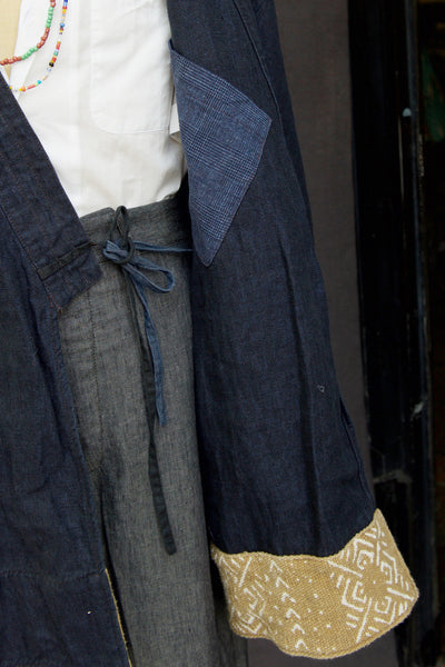 Japanese Farmer Coat - Dark Blue Heavy Linen - M (NO RETURN)