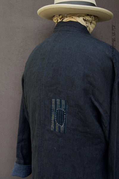Japanese Farmer Coat - Dark Blue Heavy Linen - M (NO RETURN)