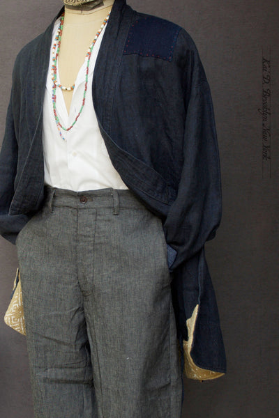 Japanese Farmer Coat - Dark Blue Heavy Linen - M (NO RETURN)