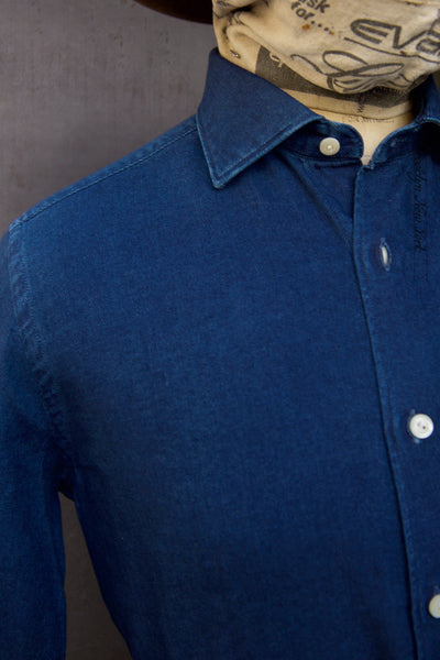 Indigo Twill Shirt - 40, 42, 44, 46 (Relaxed fit, longer body length, sleeve length)